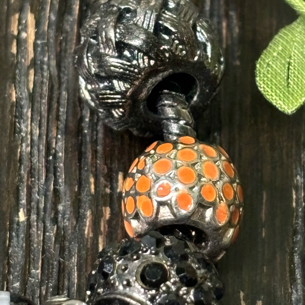 Chic Black and Orange Beaded Bracelet with Watch Charm - Picture 4 of 7